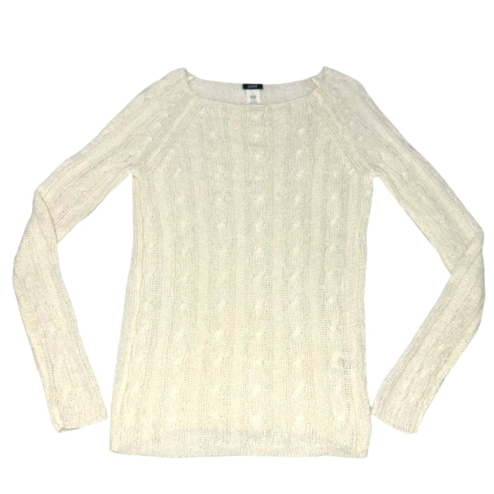 J.Crew “Dolce” Boat Neck Cable Knit Mohair Wool Blend Sweater- Size Small-Ivory - Picture 2 of 9